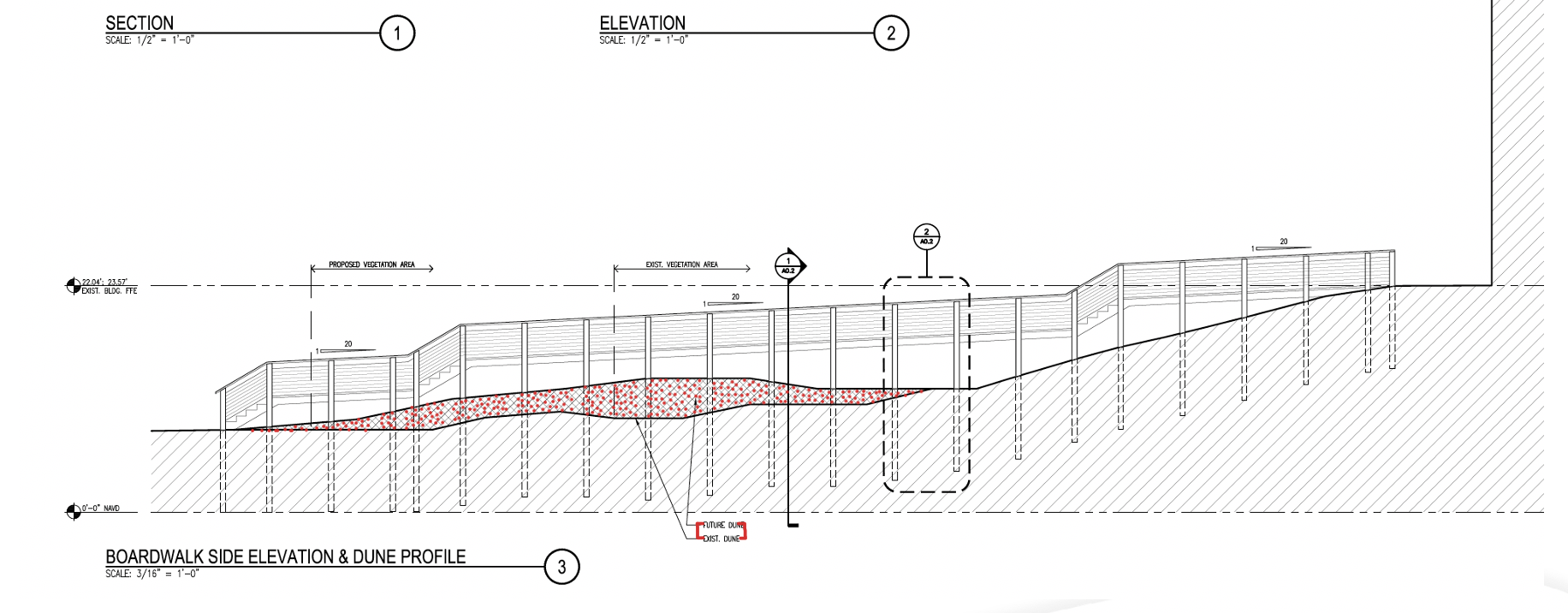 Blueprint of boardwalk extension and dune renourishment to curb erosion